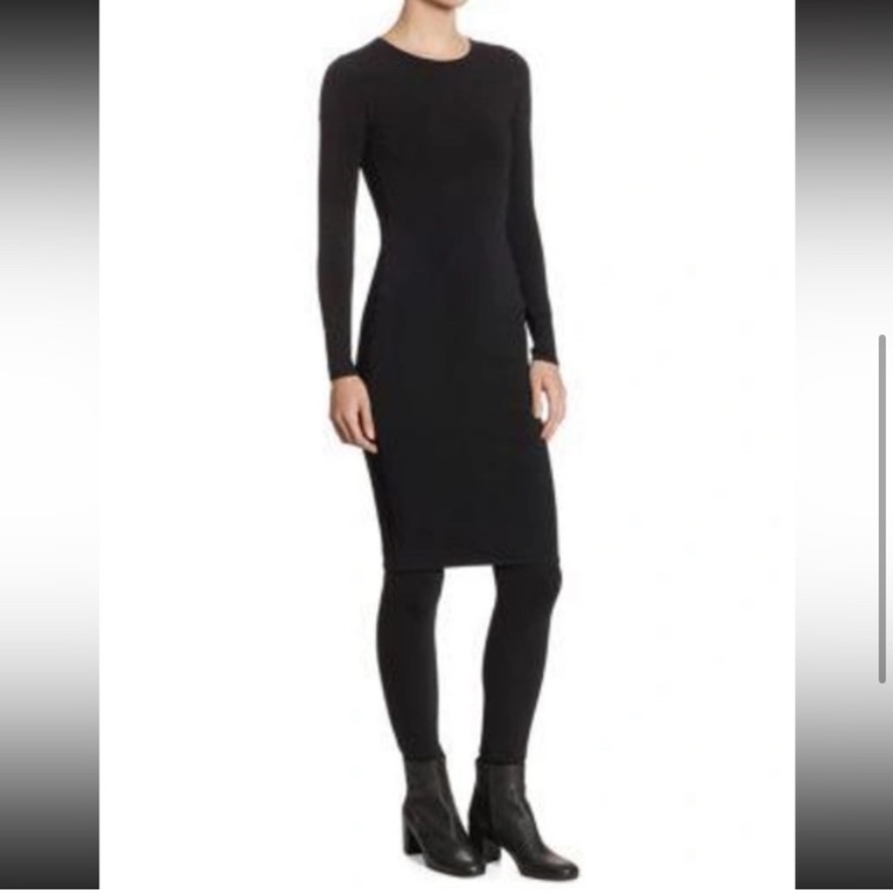 Vince Womens Size XS Black Long Sleeve Knit Fitted Midi Sweater Dress Metallic